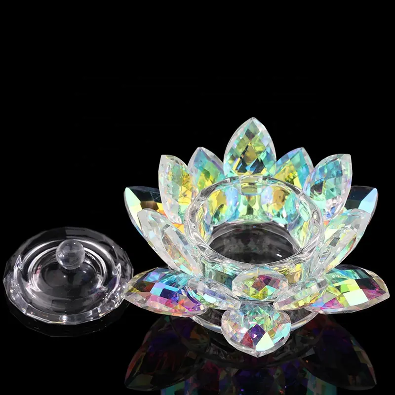 Taza de vidrio con forma de loto para almacenamiento, recipiente para almacenar acrílico, líquido, polvo, cristal, Nail Art, con caja
