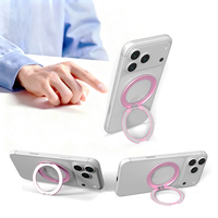 Support de téléphone magnétique double face avec logo personnalisé, en alliage d'aluminium 360° ° Support rotatif pliable