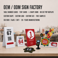 Fabricant de cartes de numéros de table en PVC personnalisées, cartes de table pliées en forme de L, panneaux de table découpés, présentoirs de comptoir POP avec votre logo