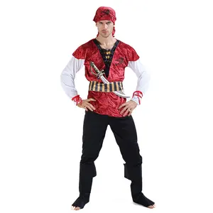 Vente en gros rouge Cosplay Costume jeu de rôle Halloween adulte hommes carnaval des Caraïbes Cosplay Costume fête habiller Pirate Costume