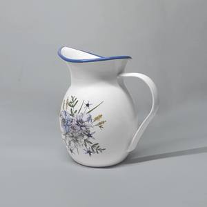 Vase en métal <span class=keywords><strong>émaillé</strong></span> à bord noir, décoration vintage pour la maison et le jardin, logo personnalisé <span class=keywords><strong>blanc</strong></span>, pot à fleurs, pot à plantes, <span class=keywords><strong>pichet</strong></span> à eau avec poignée - Product Image 3