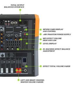 Chuyên Nghiệp 4/6/8 Kênh Power Mixer Giao Diện Điều Khiển Với Được Xây Dựng Trong 600 Watts Khuếch Đại Mixer Âm Thanh Cho Sân Khấu/KTV/Nhà Thờ - Product Image 5