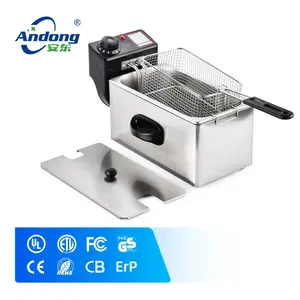 Andong-freidora eléctrica de acero inoxidable, 2000w, 4l de capacidad de aceite, rectangular