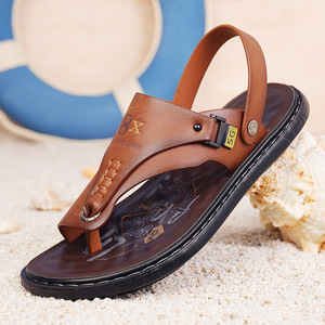 T-Strap Sandals Men Genuine Leather Rubber Outsole Anti Slip Open Toe Casual <b>Beach</b> <b>Shoes</b> Summer Style - Product Image 1
