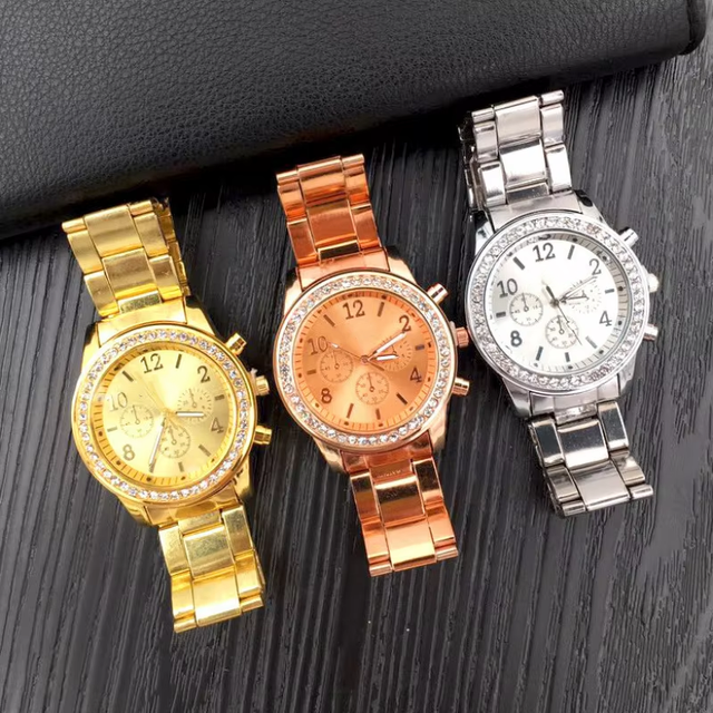Hot Selling Women's Business Quartz Wristwatch Diamond-Embedded Three-Eye Fashionable Casual Quartz Watch