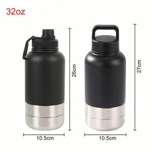 Bouteilles d'eau pour animaux de compagnie en acier inoxydable 304 de 32 oz avec logo personnalisé, 3 en 1, isolées, avec bol amovible et couvercles à poignée portable, sans BPA - Product Image 3