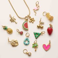 Breloque en émail multicolore personnalisée tendance en gros, pendentif fruit tropical, breloque en acier inoxydable inspirée de l'été, à faire soi-même