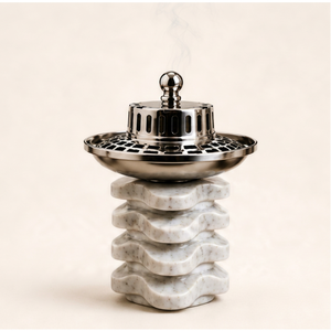 Handcrafted White Marble Incense Burner Stainless Steel Lid Elegant Arabic Bakhoor Agarbatti Stand Eco-Friendly <b>Summer</b> Home - Product Image 1