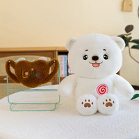 Jouets en peluche super doux et mignons en forme d'ours, avec décoration de sucette brodée au design créatif