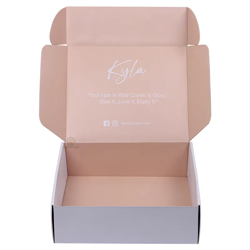 Caja de cartón corrugada blanca con logotipo personalizado, embalaje de envío de cartón colorido personalizado