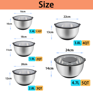 Bán buôn thép không gỉ salad trộn bát <span class=keywords><strong>Set</strong></span> với transparentlid nhà đồ dùng nhà bếp với Non-Slip cơ sở thân thiện với môi kim loại - Product Image 4