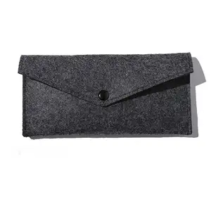 High Quality Custom soft durable recyclable black clutch purse wool felt hand bag felt pouch bag File packaging with flap