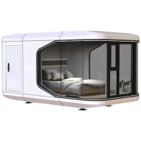 Capsule spatiale préfabriquée de luxe portable et mobile, entièrement meublée, mini-pod de vie au design moderne, technologie intelligente, pour bureau, bâtiment ou extérieur