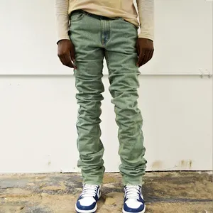 2024 moda marka erkek tasarımcı yığılmış kot erkek pantolon denim özel sıska fit kot
