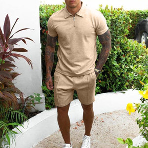 S-3XL Herren Trainings anzug Baumwolle Einfarbig Kurzarm Reiß verschluss Polo Shirt & Shorts Set Für Herren Casual Streetwear 2-teiliger Anzug Sommer - Product Image 4
