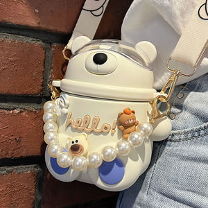 Seaygift pearl chain 3D cartoon stickers kawaii <span class=keywords><strong>hello</strong></span> bear big belly straw thermos flask cup bottiglia d'acqua isolata per bambini - Product Image 2