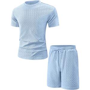 Conjunto de verano personalizado para hombre, 2 piezas, camiseta de algodón tejida transpirable con cuello redondo y pantalones cortos, conjunto deportivo informal a juego. - Product Image 5
