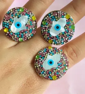 Bague fantaisie en cuivre brillant et coloré, vente en gros et au détail