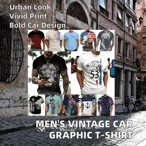 Men's Regular Vintage <b>Car</b> Graphic Print Sublimation Knitted T-Shirt 180 Grams Street Casual Sports Clothing Custom Designed - Product Image 2