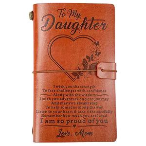 Carnet de notes A6 vintage en cuir PU avec logo gaufré et reliure cousue – Cadeau idéal pour fille, papa, maman - Product Image 1