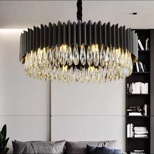 Round Chandelier Hotel Black <b>Modern</b> Luxury Rectangle Crystal Drop <b>Led</b> Chandeliers in <b>Ceilings</b> - Product Image 1