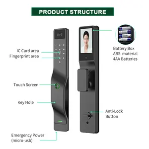 Korea digital door lock electric fingerprint 3D face recognition tuya smart door lock with camera