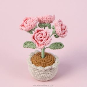 Maceta de Flores de Rosa Tejida a Crochet, 4 Cabezas, Lana Artificial, para Decoración del Tablero del Auto, para Graduación, Día del Padre, Pascua - Product Image 5