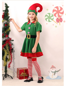 Costume d'elfe de Noël pour les fêtes des enfants avec un tenue à rayures rouges et vertes sur le thème de Noël - Product Image 6