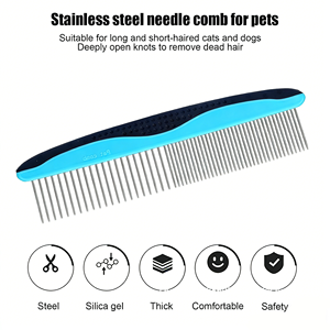 Brosse de toilettage pour animaux de compagnie arrondie professionnelle en acier inoxydable Pet Cat Dog Hair Grooming Peigne Outil pour enlever les enchevêtrements et les nœuds - Product Image 2