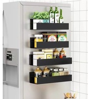 Étagère à épices murale multifonctionnelle en acier inoxydable noir magnétique, durable, moderne, non pliable, à un seul niveau