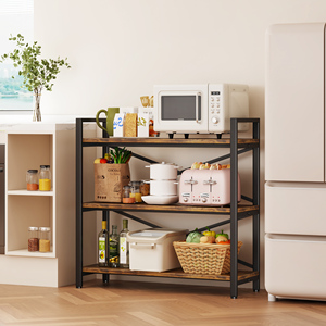 3 tầng kệ sách 31.49 "Chiều rộng, gỗ và kim loại etagere kệ sách, trang trại cổ điển hiện đại bằng gỗ lớn kệ sách (Cà phê nhẹ) - Product Image 4