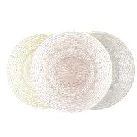 Assiettes de présentation en verre transparent avec motif cercle concentrique à pois dorés, assiettes décoratives rondes pour la décoration de table de mariage et de banquet