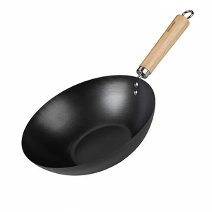 Sartén Wok de acero comercial con mango de madera de 26cm de diámetro, diseño de panal de estilo chino para cocina de inducción de Gas, tapa de vidrio incluida - Product Image 2