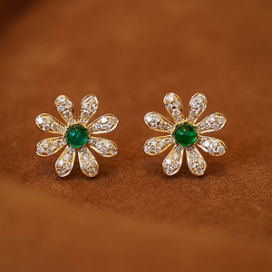 Aazuo 18K Fine Jewelry Solid Yellow Gold Natural <b>Emerald</b> Real Diamonds Fashion Flower <b>Stud</b> <b>Earrings</b> Gift For Ladies Daily Wear - Product Image 4