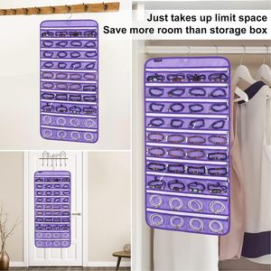 Organisateur de bijoux suspendu, 80 poches zippées, double face, rangement violet pour boucles d'oreilles et colliers - Product Image 5