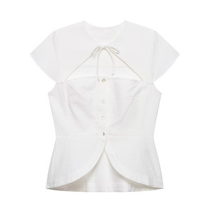 UNIZERA Nuova Collezione Estiva 2026 da Donna: <span class=keywords><strong>Blusa</strong></span> <span class=keywords><strong>Bianca</strong></span> Dolce con Fiocco Stile Francese, <span class=keywords><strong>Maniche</strong></span> <span class=keywords><strong>Corte</strong></span>, Girocollo, Vestibilità Slim (7021317) - Product Image 1