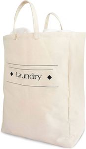 Sac à linge en toile de coton naturelle avec cordon de serrage, grand rangement pliable et rétractable pour vêtements et jouets, rangement facile - Product Image 6