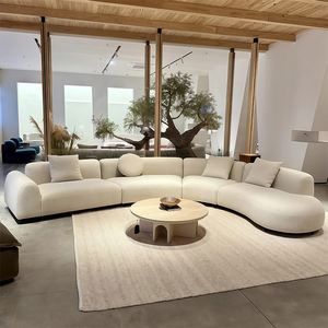 أريكة منحنية متعددة المقاعد على شكل حرف S بتصميم بسيط من القطيفة، مصنوعة من قماش بيج، مناسبة لغرفة المعيشة أو قاعة المعارض - Product Image 6