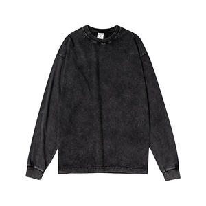 T-shirts en coton à manches longues pour hommes, poids lourd, col rond, lavage à l'acide, coupe ample, vente en gros W0516 - Product Image 4