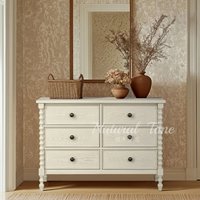 Commode à six tiroirs en bois massif de style américain et français, couleur crème vintage, pour salon et chambre à coucher