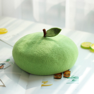 Chapeau de peintre japonais doux et féminin, mignon, avec de petites feuilles, fruits, pomme, orange, printemps et été, béret en gros - Product Image 6