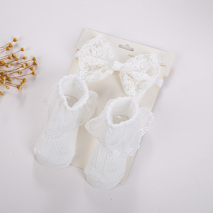 2 pezzi bianco con occhiello a fiore in pizzo battesimale calze bianche con frange <span class=keywords><strong>Set</strong></span> regalo fascia per la testa con fascia alta elasticizzata - Product Image 4