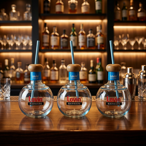 Bouteilles de tequila en verre de qualité alimentaire Lovin Cylinder avec bouchon en bois et paille bleue, ensemble de barware sérigraphié - Product Image 5