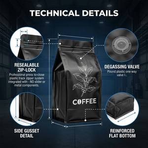 Nouvel emballage personnalisé à fond plat avec fermeture éclair, emballage écologique pour café, emballage en <span class=keywords><strong>gros</strong></span>, <span class=keywords><strong>sac</strong></span> à café avec valve - Product Image 2