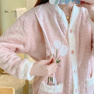 Set <span class=keywords><strong>Invernale</strong></span> <span class=keywords><strong>da</strong></span> Donna in Velluto Corallo, Spesso e Isolante, <span class=keywords><strong>Abbigliamento</strong></span> Casual per <span class=keywords><strong>Casa</strong></span> in Flanella - Product Image 2