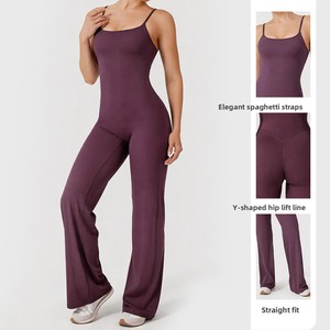 Pantalones acampanados <span class=keywords><strong>de</strong></span> una pieza <span class=keywords><strong>de</strong></span> alta elasticidad y calidad superior, ajustables, para deporte, running, levantamiento <span class=keywords><strong>de</strong></span> cadera, pierna ancha, traje <span class=keywords><strong>de</strong></span> fitness. - Product Image 2