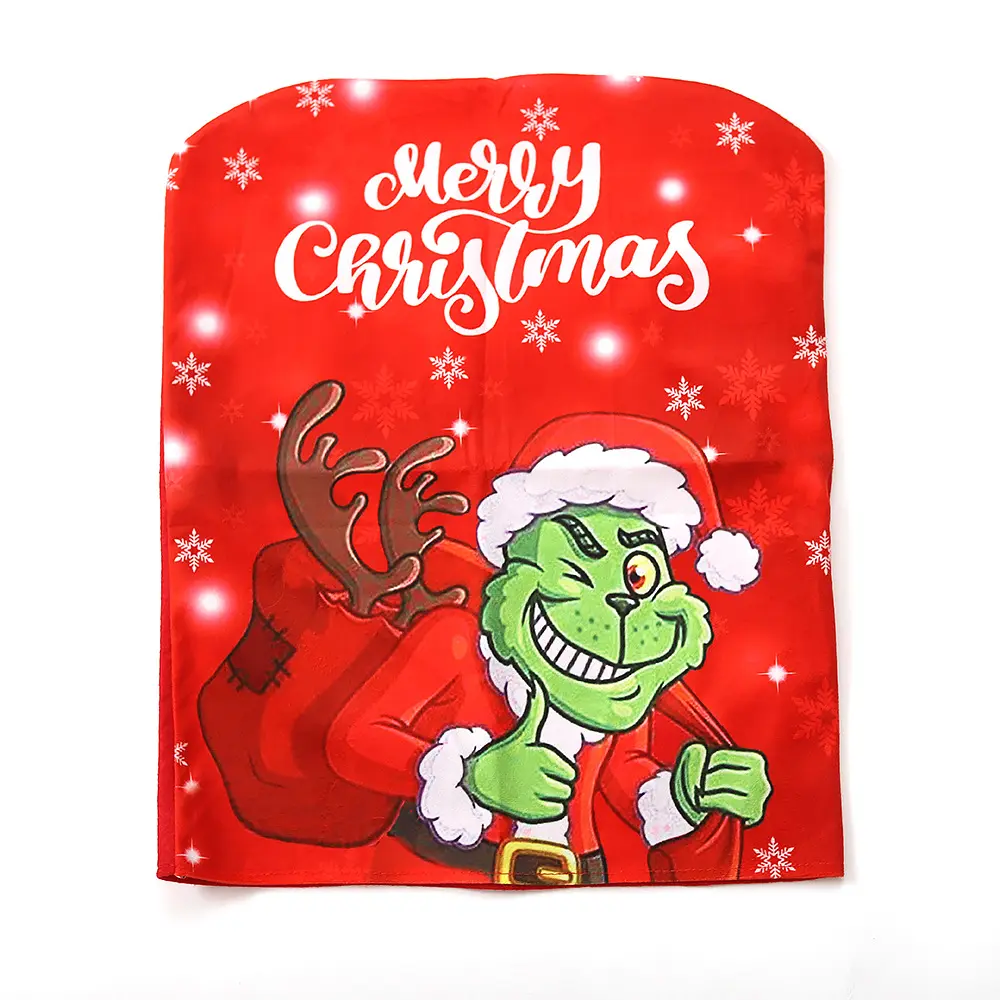 New Printed Christmas Chair Cover XMAS Festival Christmas Decorations Solid Color Big Red Hat Chair Covering