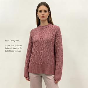 Suéter de Punto Grueso Rosa de Manga Larga para Mujer, de Alta Calidad, Personalizado OEM y ODM, Venta al Por Mayor, Estilo Casual - Product Image 2