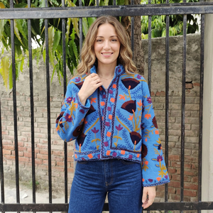 Suzani Printed Woven <b>Quilted</b> Jacket Best Quality Women's Autumn Winter Floral Cotton <b>Single</b> Button - Product Image 1