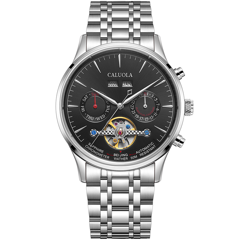Black dial with steel strap